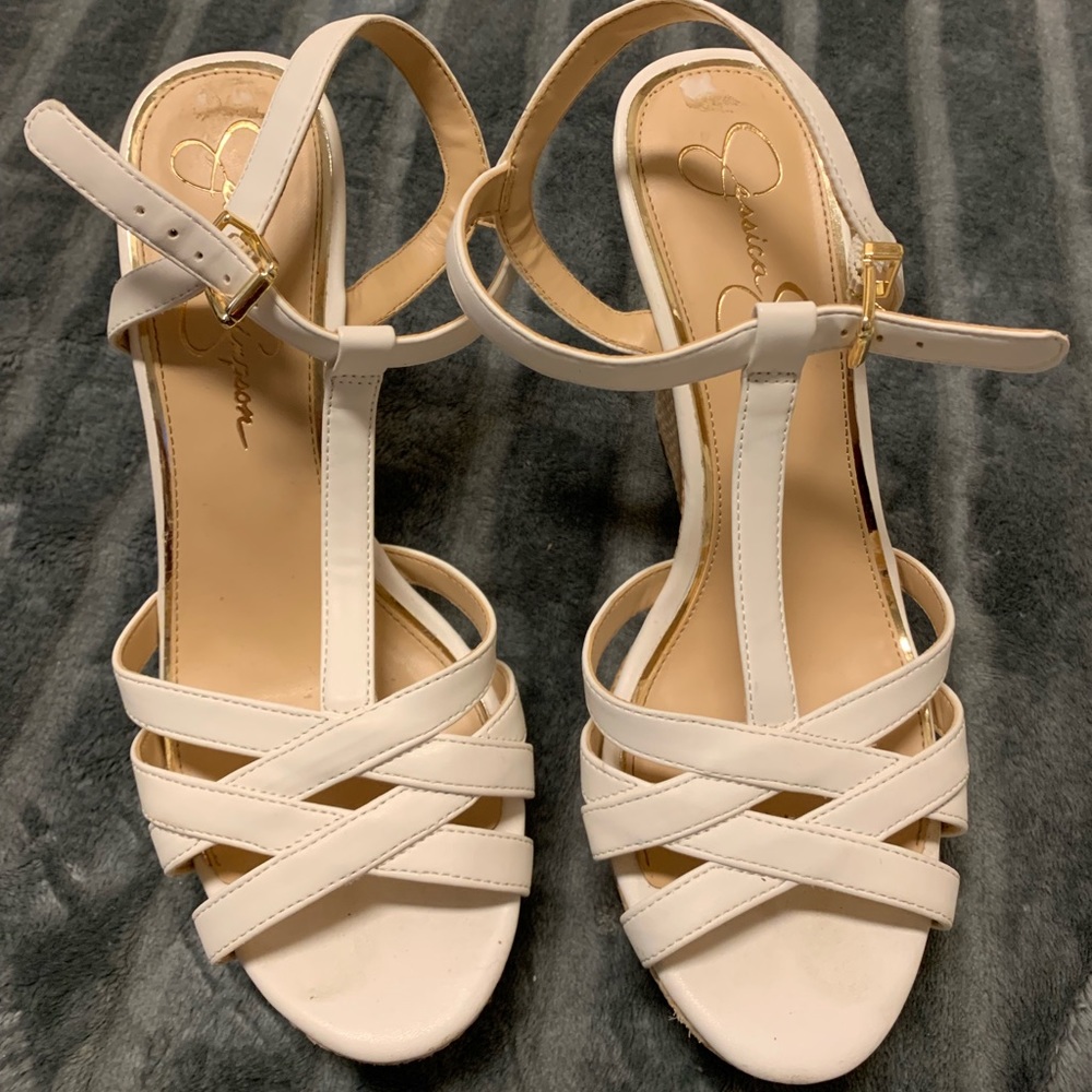 Jessica Simpson White with Gold Accent Wedges